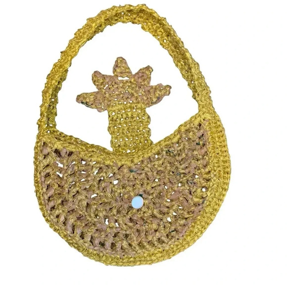 Celestial Sun Handbag Purse Metallic Gold Medium Shoulder Crochet Astrology - Picture 3 of 7